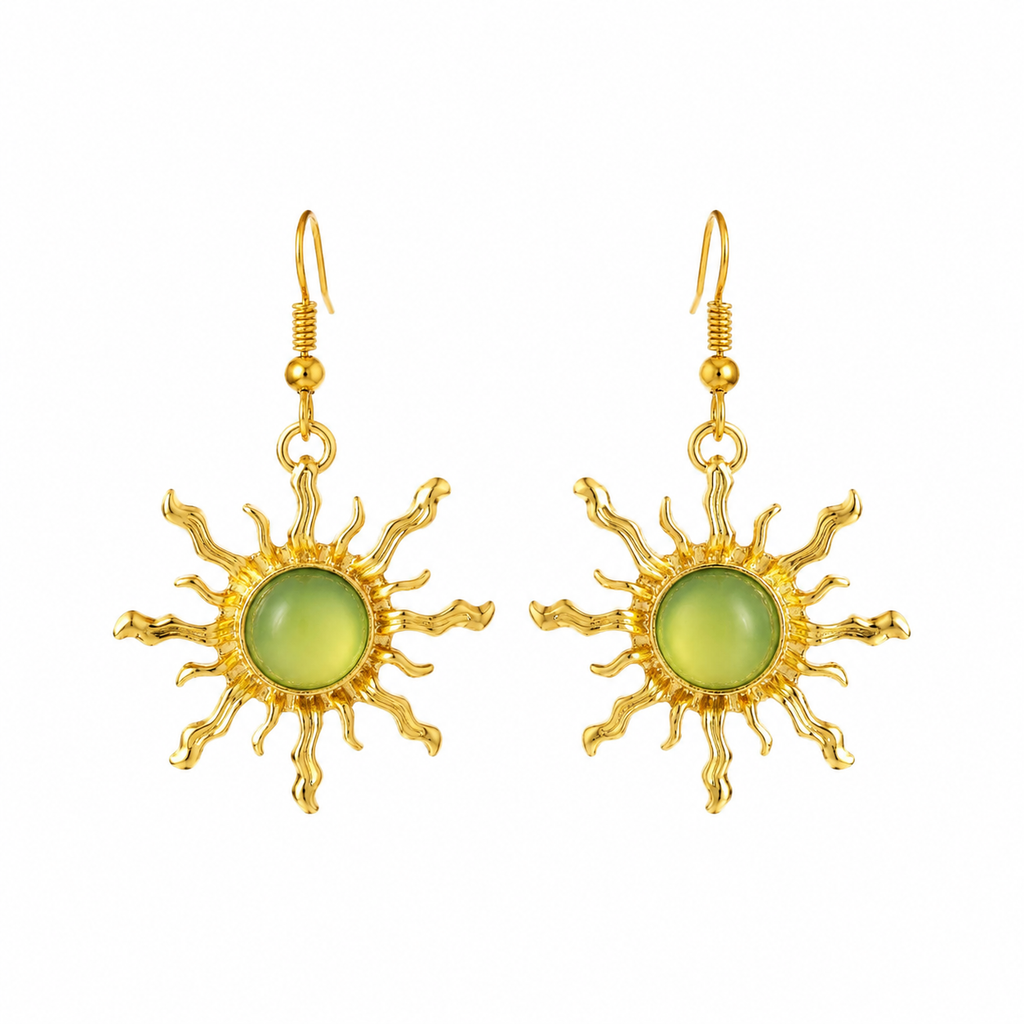 "Elven Green Sunflower" Long Drop Earrings – Elegant, Lively, and Vibrant Jewelry