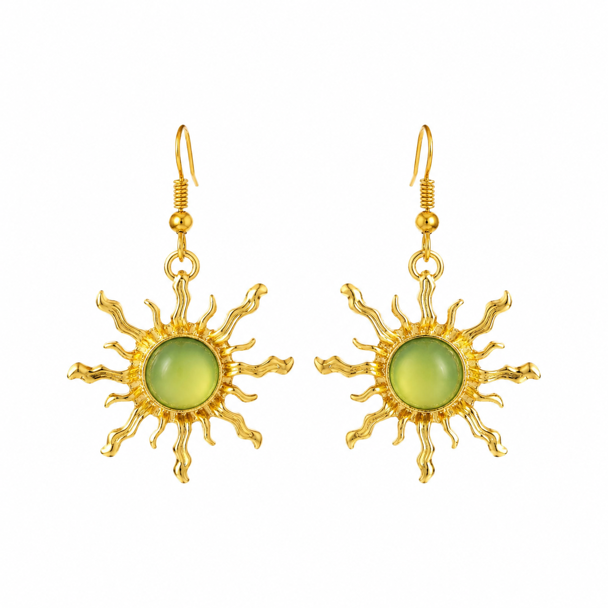 "Elven Green Sunflower" Long Drop Earrings – Elegant, Lively, and Vibrant Jewelry