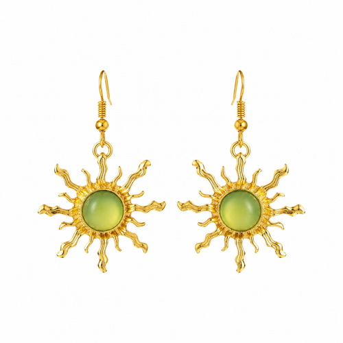 "Elven Green Sunflower" Long Drop Earrings – Elegant, Lively, and Vibrant Jewelry