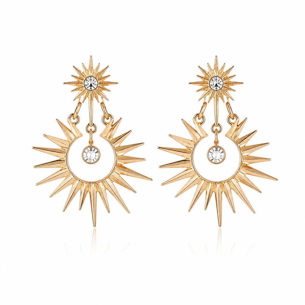 Vintage-style starburst cubic zirconia drop earrings – high-end, exquisite, and elegant.