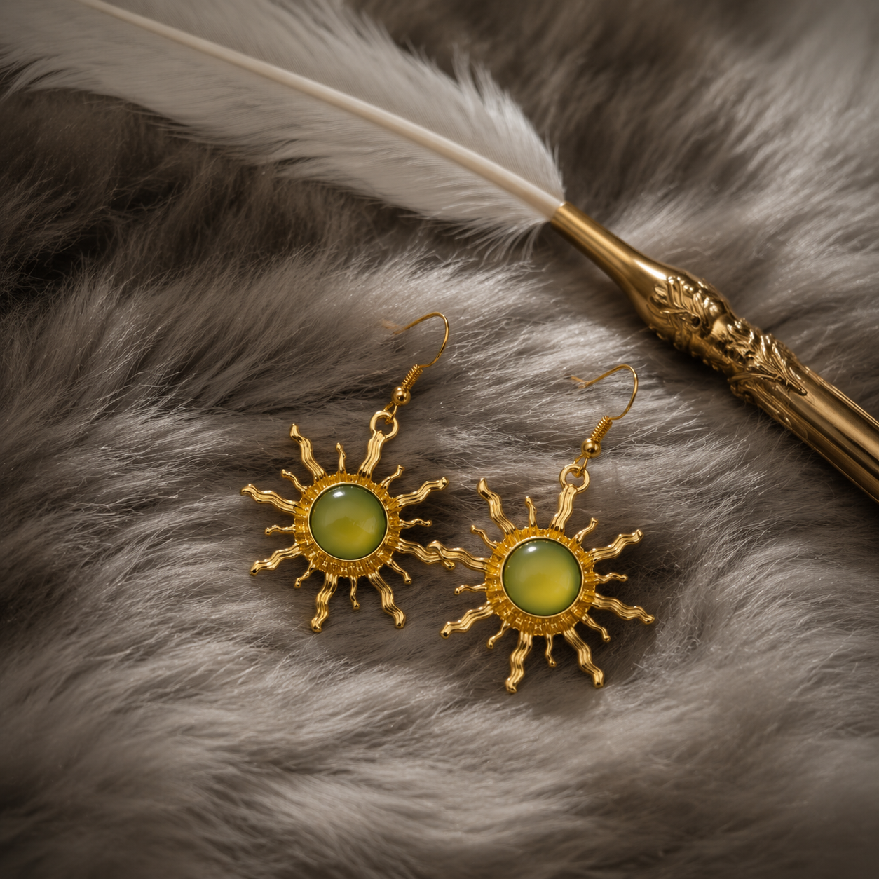 "Elven Green Sunflower" Long Drop Earrings – Elegant, Lively, and Vibrant Jewelry