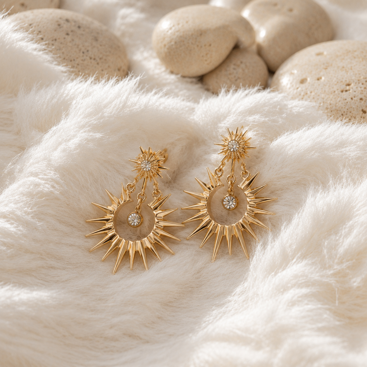 Vintage-style starburst cubic zirconia drop earrings – high-end, exquisite, and elegant.