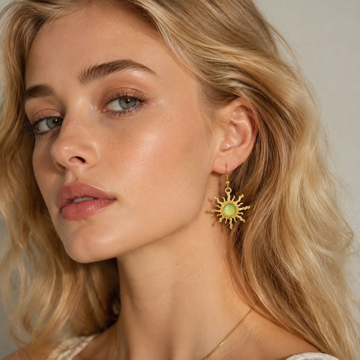 "Elven Green Sunflower" Long Drop Earrings – Elegant, Lively, and Vibrant Jewelry